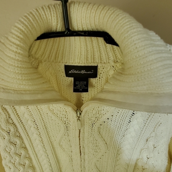 Eddie Bauer Heavy Knitted Cream/Winter White LS Zippered Sz M Cardigan Sweater - Picture 5 of 10